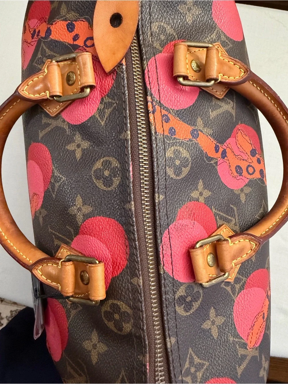 Louis Vuitton Speedy 30  Monogram Satchel with Pink and Orange Graphic Accents